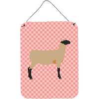"Caroline's Treasures Hampshire Down Sheep Pink Check Metal Print, 16hx12w, Multicolor"