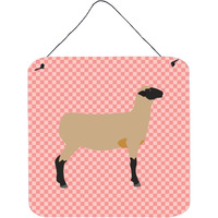 "Caroline's Treasures Pink Hampshire Down Sheep Check Metal Print, 6"" H x 6"" W"