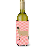 "Caroline's Treasures Hampshire Down Sheep Pink Check Decorative Bottle Hugger, 750 ml, Multicolor"