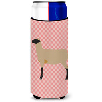 "Caroline's Treasures Hampshire Down Sheep Pink Check Decorative Can Hugger, Slim, Multicolor"