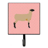 "Caroline's Treasures Hampshire Down Sheep Pink Check Wall Hook, Small, Multicolor"