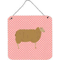 "Caroline's Treasures Pink East Friesian Sheep Check Metal Print, 6"" H x 6"" W"