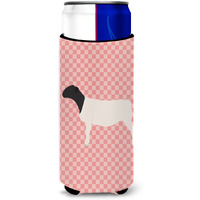 "Caroline's Treasures Dorper Sheep Pink Check Decorative Can Hugger, Slim, Multicolor"