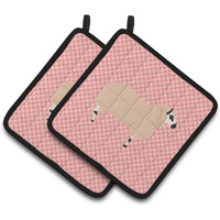 "Caroline's Treasures Kerry Hill Sheep Pink Check Decorated Pot Holder, 7.5"" x 7.5"""