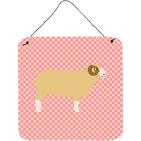 "Caroline's Treasures Pink Horned Dorset Sheep Check Metal Print, 6"" H x 6"" W"