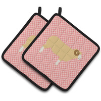 "Caroline's Treasures Horned Dorset Sheep Pink Check Decorated Pot Holder, 7.5"" x 7.5"""
