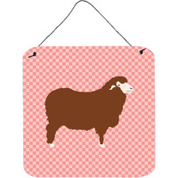 "Caroline's Treasures Pink Merino Sheep Check Metal Print, 6"" H x 6"" W"