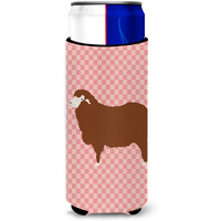 "Caroline's Treasures Merino Sheep Pink Check Decorative Can Hugger, Slim, Multicolor"