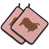 "Caroline's Treasures Merino Sheep Pink Check Decorated Pot Holder, 7.5"" x 7.5"""