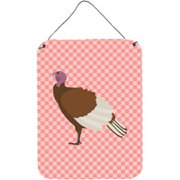 "Caroline's Treasures Bourbon Red Turkey Hen Pink Check Metal Print, 16hx12w, Multicolor"