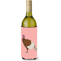 "Caroline's Treasures Bourbon Red Turkey Hen Pink Check Decorative Bottle Hugger, 750 ml, Multicolor"