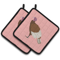 "Caroline's Treasures Bourbon Red Turkey Hen Pink Check Decorated Pot Holder, 7.5"" x 7.5"""