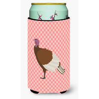 "Caroline's Treasures Bourbon Red Turkey Hen Pink Check Decorative Can Hugger, Tall Boy, Multicolor"