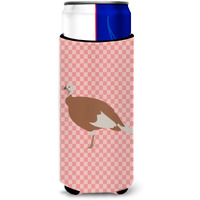 "Caroline's Treasures Jersey Buff Turkey Hen Pink Check Decorative Can Hugger, Slim, Multicolor"