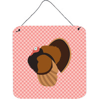 "Caroline's Treasures Pink Bronze Turkey Check Metal Print, 6"" H x 6"" W"