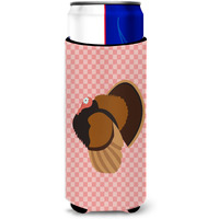 "Caroline's Treasures Bronze Turkey Pink Check Decorative Can Hugger, Slim, Multicolor"