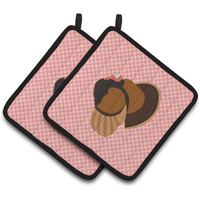 "Caroline's Treasures Bronze Turkey Pink Check Decorated Pot Holder, 7.5"" x 7.5"""
