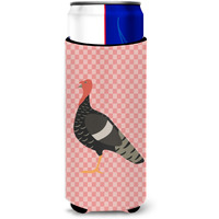 "Caroline's Treasures Marragansett Turkey Pink Check Decorative Can Hugger, Slim, Multicolor"