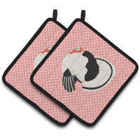 "Caroline's Treasures Royal Palm Turkey Pink Check Decorated Pot Holder, 7.5"" x 7.5"""