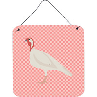 "Caroline's Treasures Pink Check Beltsville Small White Turkey Hen Metal Print, 6"" H x 6"" W"