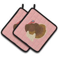 "Caroline's Treasures French Turkey Dindon Pink Check Decorated Pot Holder, 7.5"" x 7.5"""