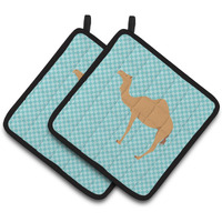 "Caroline's Treasures Arabian Camel Dromedary Blue Check Decorated Pot Holder, 7.5"" x 7.5"""