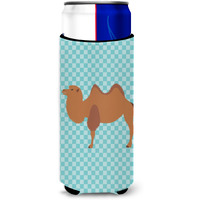 "Caroline's Treasures Bactrian Camel Blue Check Decorative Can Hugger, Slim, Multicolor"