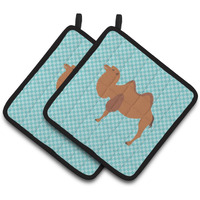 "Caroline's Treasures Bactrian Camel Blue Check Decorated Pot Holder, 7.5"" x 7.5"""