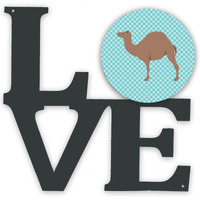 "Caroline's Treasures F1 Hybrid Camel Blue Check Metal Artwork Love wall-decor, Multicolor"