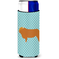 "Caroline's Treasures Highland Cow Blue Check Decorative Can Hugger, Slim, Multicolor"