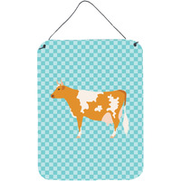 "Caroline's Treasures Guernsey Cow Blue Check Metal Print, 16hx12w, Multicolor"