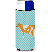 "Caroline's Treasures Guernsey Cow Blue Check Decorative Can Hugger, Slim, Multicolor"