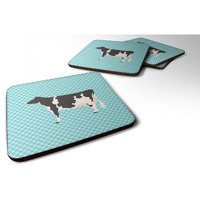 "Caroline's Treasures Holstein Cow Blue Check Decorative Coasters, 3.5"", Multicolor"