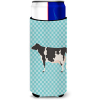 "Caroline's Treasures Holstein Cow Blue Check Decorative Can Hugger, Slim, Multicolor"