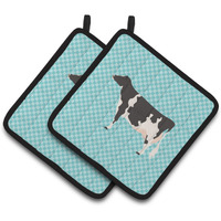 "Caroline's Treasures Holstein Cow Blue Check Decorated Pot Holder, 7.5"" x 7.5"""