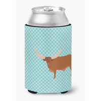 "Caroline's Treasures Ankole-Watusu Cow Blue Check Decorative Can Hugger, Multicolor"
