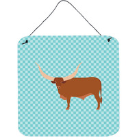 "Caroline's Treasures Blue Ankole-Watusu Cow Check Metal Print, 6"" H x 6"" W"