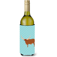 "Caroline's Treasures Ankole-Watusu Cow Blue Check Decorative Bottle Hugger, 750 ml, Multicolor"