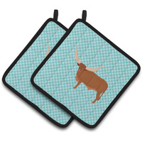 "Caroline's Treasures Ankole-Watusu Cow Blue Check Decorated Pot Holder, 7.5"" x 7.5"""