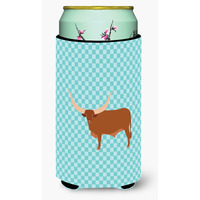 "Caroline's Treasures Ankole-Watusu Cow Blue Check Decorative Can Hugger, Tall Boy, Multicolor"