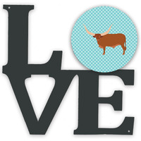 "Caroline's Treasures Ankole-Watusu Cow Blue Check Metal Artwork Love wall-decor, Multicolor"