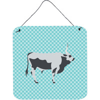 "Caroline's Treasures Blue Hungarian Grey Steppe Cow Check Metal Print, 6"" H x 6"" W"