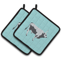 "Caroline's Treasures Hungarian Grey Steppe Cow Blue Check Decorated Pot Holder, 7.5"" x 7.5"""