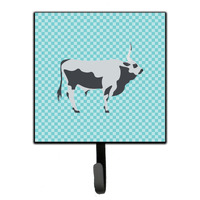 "Caroline's Treasures Hungarian Grey Steppe Cow Blue Check Wall Hook, Small, Multicolor"