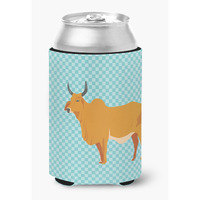 "Caroline's Treasures Zebu Indicine Cow Blue Check Decorative Can Hugger, Multicolor"