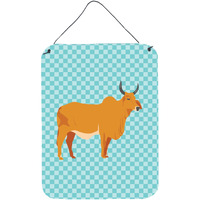 "Caroline's Treasures Zebu Indicine Cow Blue Check Metal Print, 16hx12w, Multicolor"