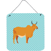 "Caroline's Treasures Blue Zebu Indicine Cow Check Metal Print, 6"" H x 6"" W"