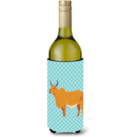 "Caroline's Treasures Zebu Indicine Cow Blue Check Decorative Bottle Hugger, 750 ml, Multicolor"