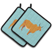 "Caroline's Treasures Zebu Indicine Cow Blue Check Decorated Pot Holder, 7.5"" x 7.5"""