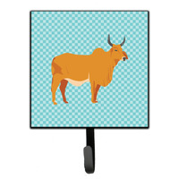 "Caroline's Treasures Zebu Indicine Cow Blue Check Wall Hook, Small, Multicolor"